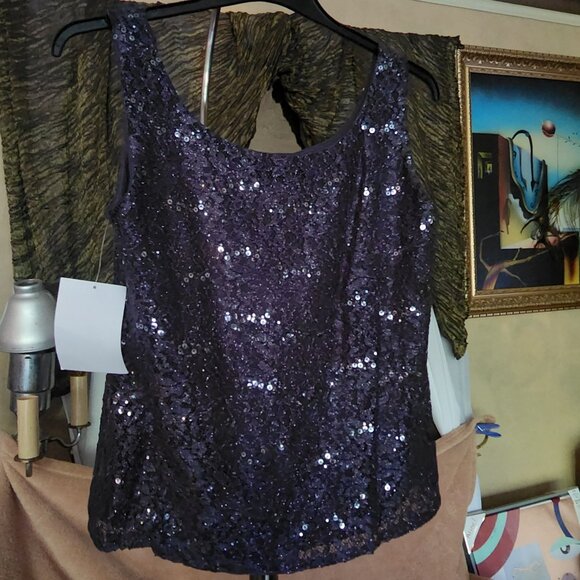 New 3 Piece Shimmery Long Sheer Scalloped Lace Jacket,  Lace TankTop & Pants Sz8 - Picture 11 of 16